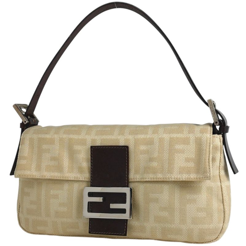 Fendi Zucca Pattern Mamma Baguette Shoulder Bag Canvas Beige