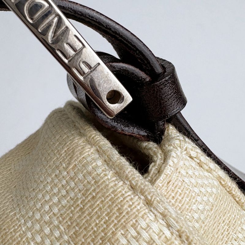 Fendi Zucca Pattern Mamma Baguette Shoulder Bag Canvas Beige