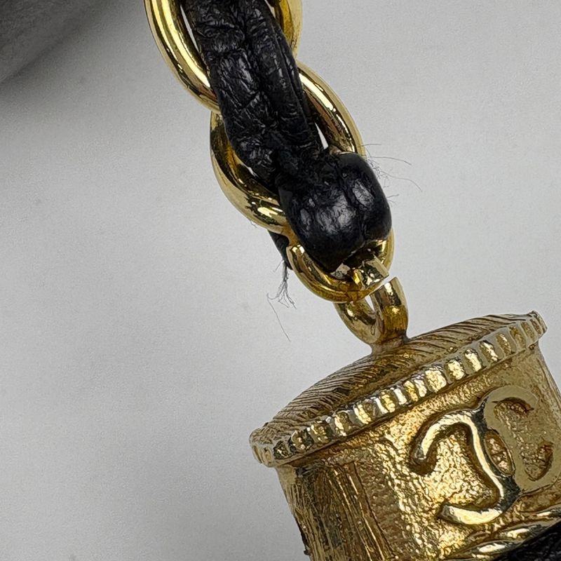 Chanel CC Logo Chain Shoulder Bag Fringe Leather Black