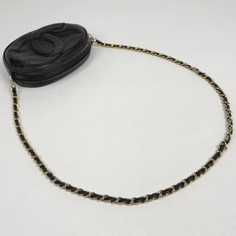 Chanel CC Logo Chain Shoulder Bag Fringe Leather Black