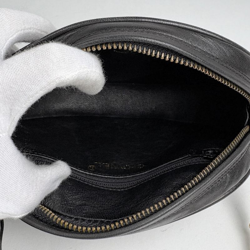 Chanel CC Logo Chain Shoulder Bag Fringe Leather Black