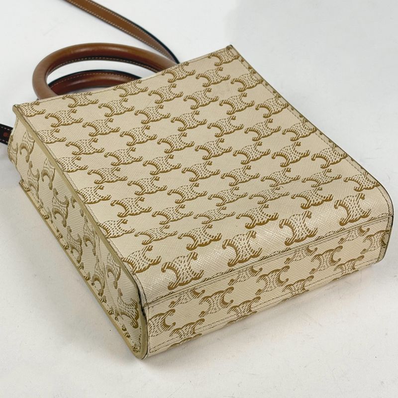 Celine Mini Vertical Cabas Triomphe 2-Way Shoulder Bag Tote White Brown
