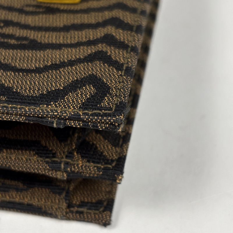 Fendi Zucca Logo Handbag Zebra Pattern Canvas Brown