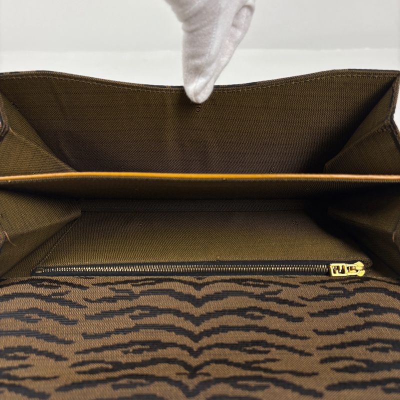 Fendi Zucca Logo Handbag Zebra Pattern Canvas Brown