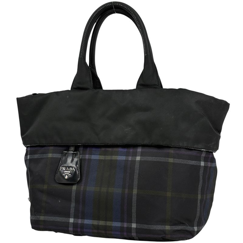 Prada Tote Plaid Pattern Reversible 2-Way Shoulder Bag