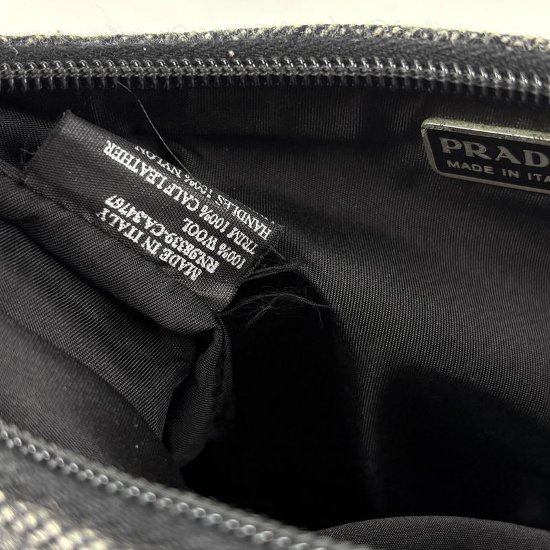 Prada Sports Logo Shoulder Bag Wool Gray