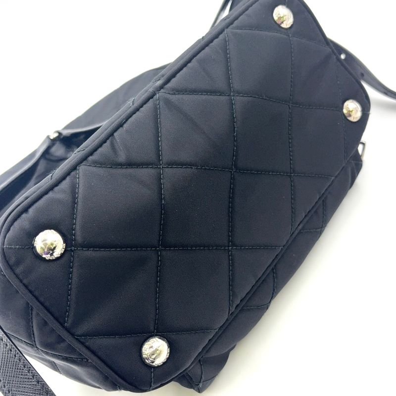 Prada Tessuto Quilted Leather Nylon Black Backpack Silver