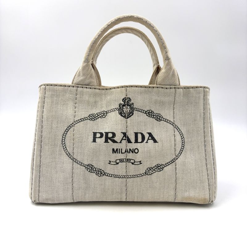 Prada Canapa Denim 2-Way Shoulder Light Gray Handbag Gold