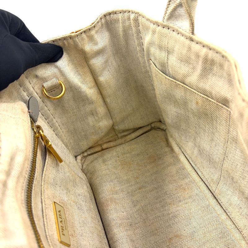Prada Canapa Denim 2-Way Shoulder Light Gray Handbag Gold