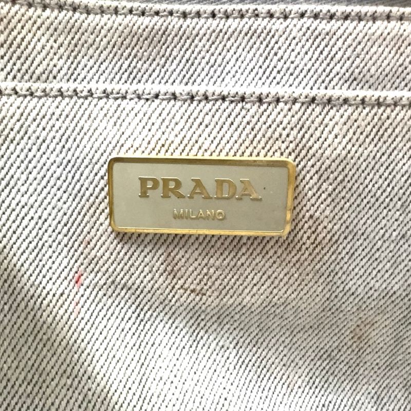 Prada Canapa Denim 2-Way Shoulder Light Gray Handbag Gold
