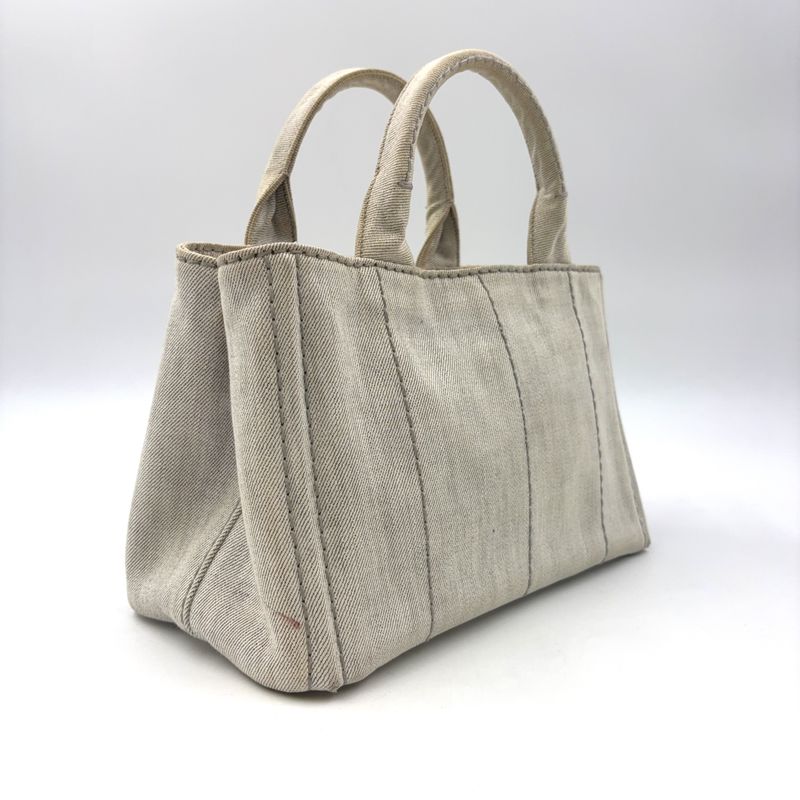 Prada Canapa Denim 2-Way Shoulder Light Gray Handbag Gold