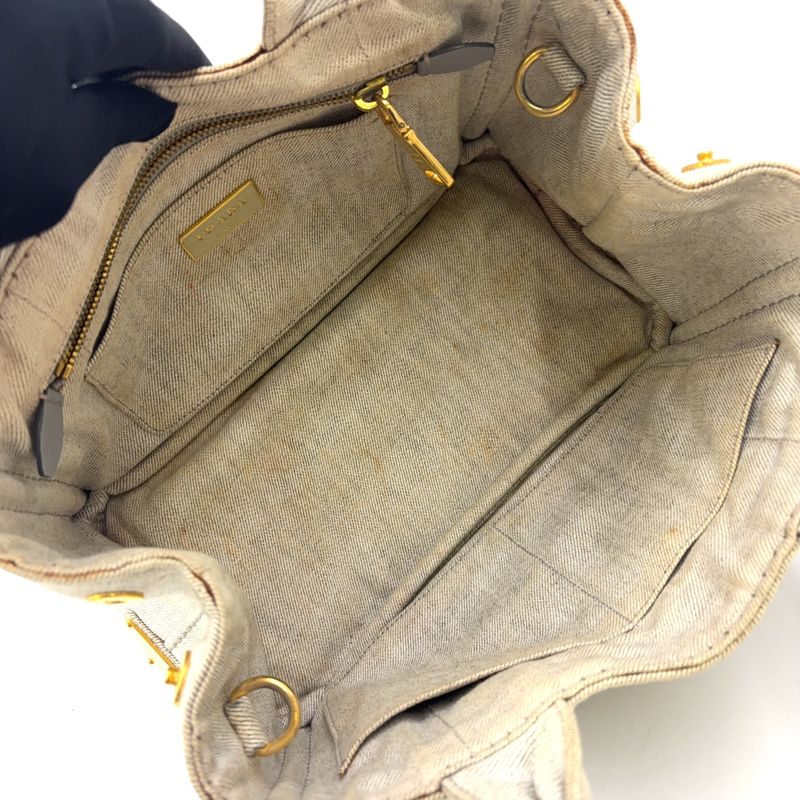 Prada Canapa Denim 2-Way Shoulder Light Gray Handbag Gold