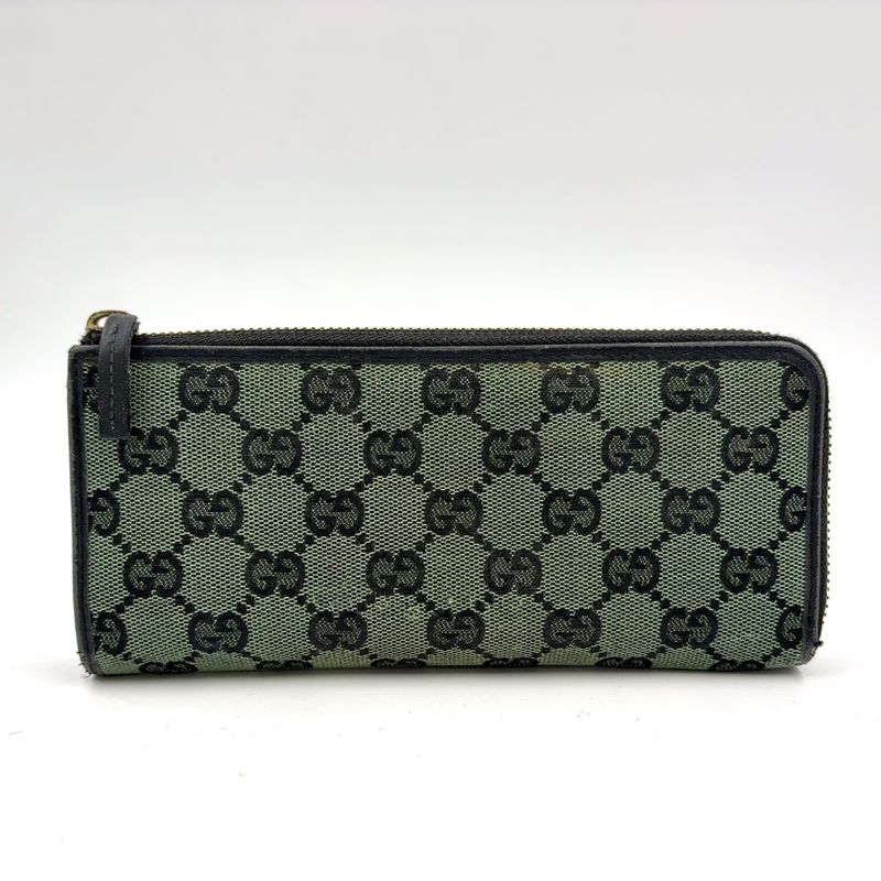 Gucci GG Canvas L-shaped Zipper Wallet Leather Gray Black