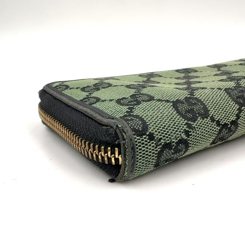 Gucci GG Canvas L-shaped Zipper Wallet Leather Gray Black