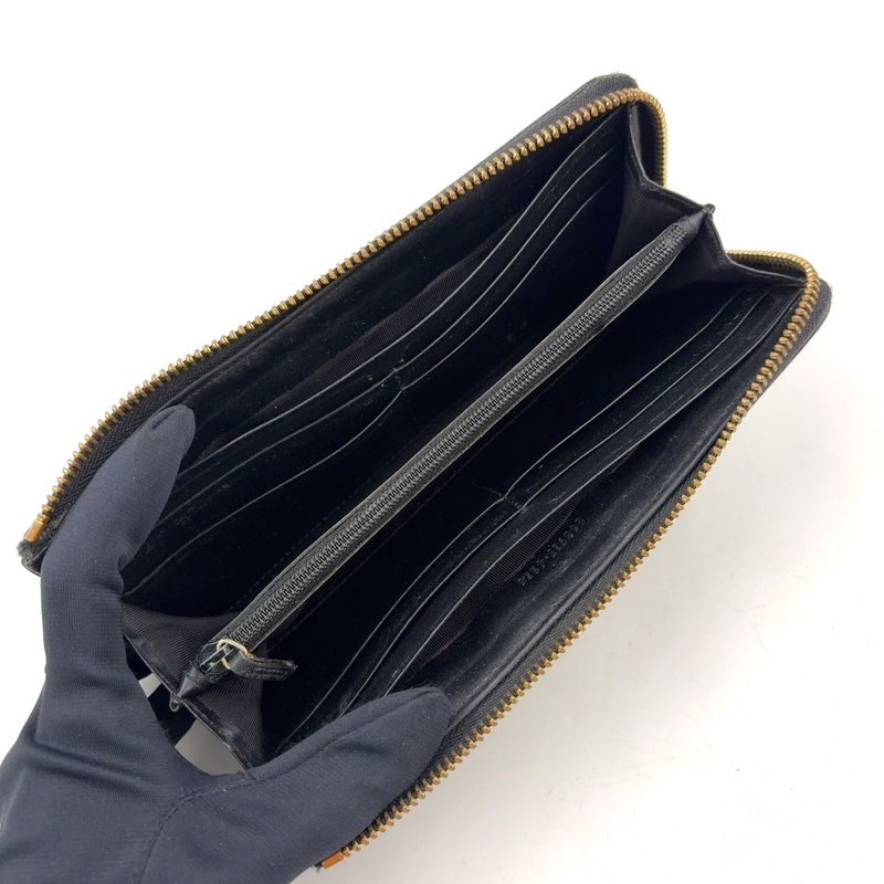 Gucci GG Canvas L-shaped Zipper Wallet Leather Gray Black