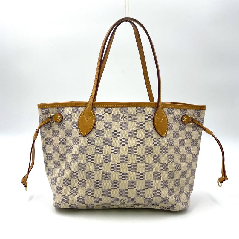 Louis Vuitton Neverfull PM Damier Azur Leather White Handbag X Light Brown