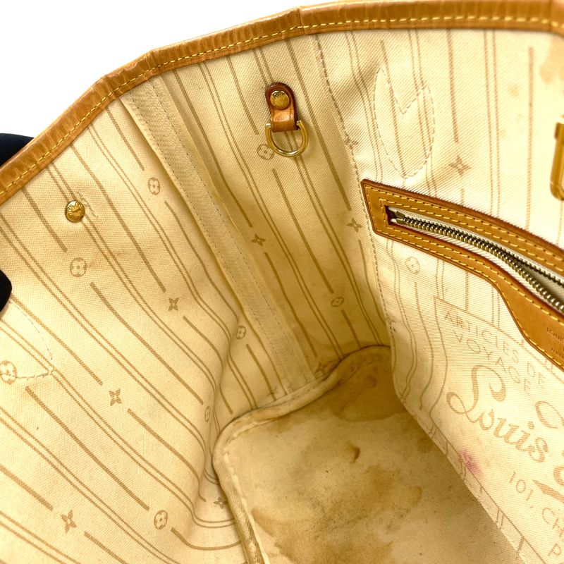 Louis Vuitton Neverfull PM Damier Azur Leather White Handbag X Light Brown