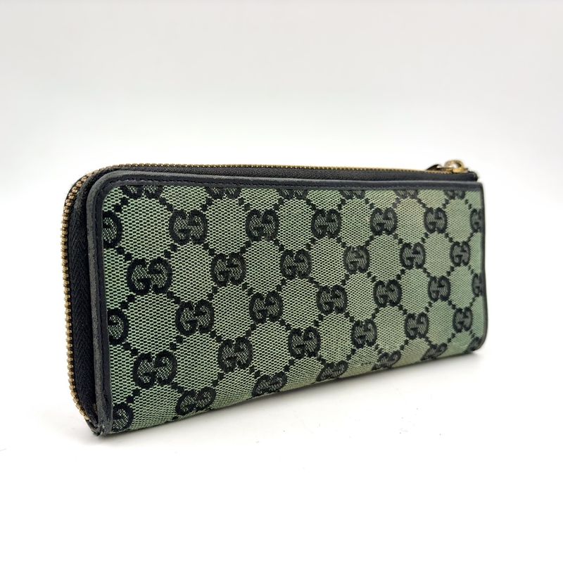Gucci GG Canvas L-shaped Zipper Wallet Leather Gray Black