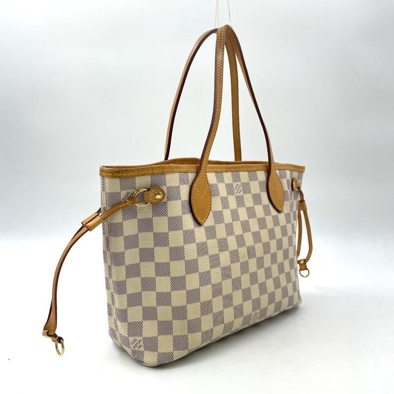 Louis Vuitton Neverfull PM Damier Azur Leather White Handbag X Light Brown