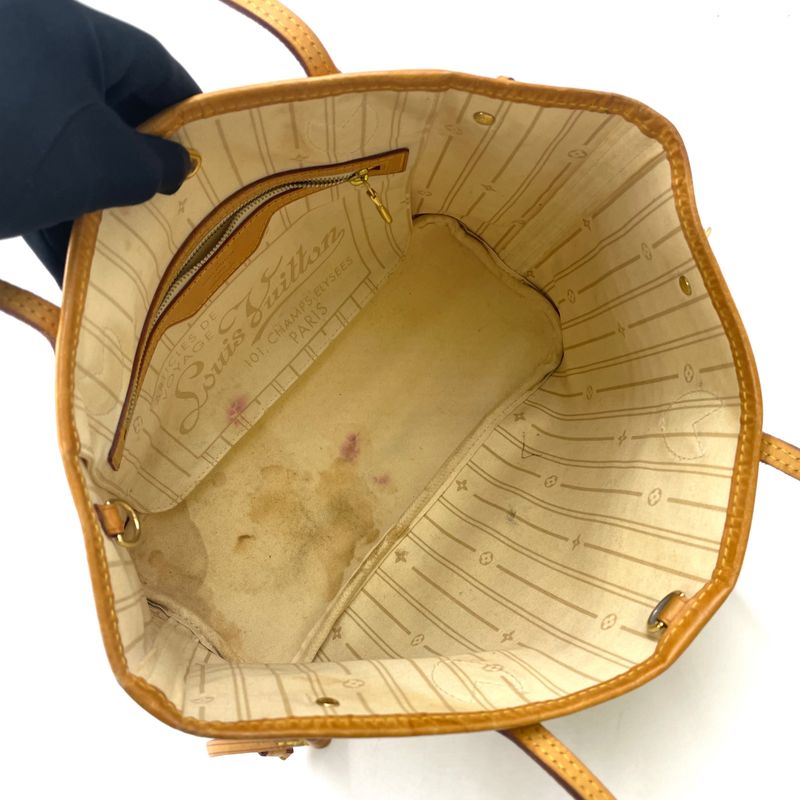 Louis Vuitton Neverfull PM Damier Azur Leather White Handbag X Light Brown