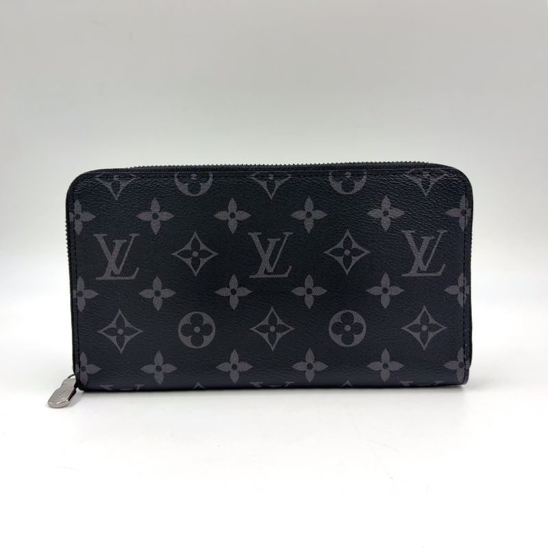 Louis Vuitton Zippy Organizer NM Monogram Eclipse Wallet Leather Canvas Gray Black