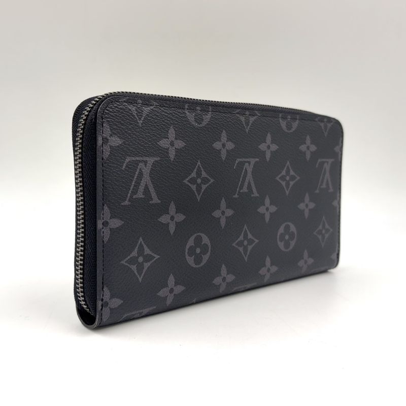 Louis Vuitton Zippy Organizer NM Monogram Eclipse Wallet Leather Canvas Gray Black