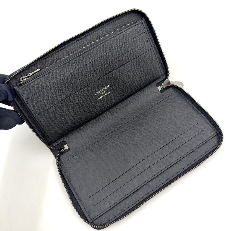 Louis Vuitton Zippy Organizer NM Monogram Eclipse Wallet Leather Canvas Gray Black