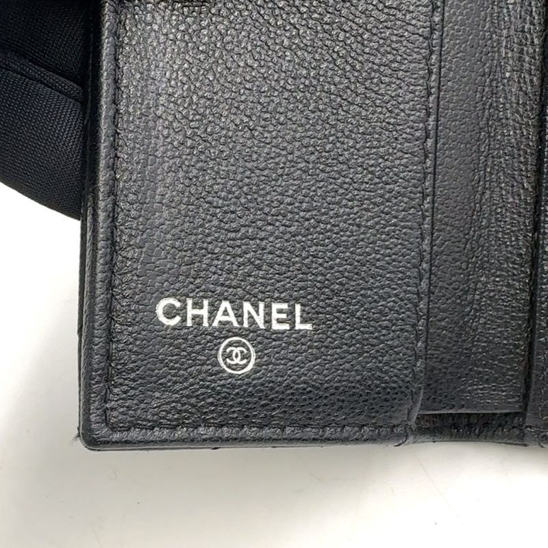 Chanel Half CC Logo Quilted Compact Wallet Caviar Leather Black