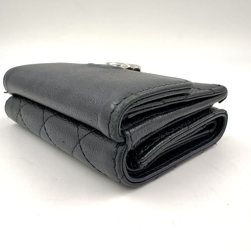 Chanel Half CC Logo Quilted Compact Wallet Caviar Leather Black