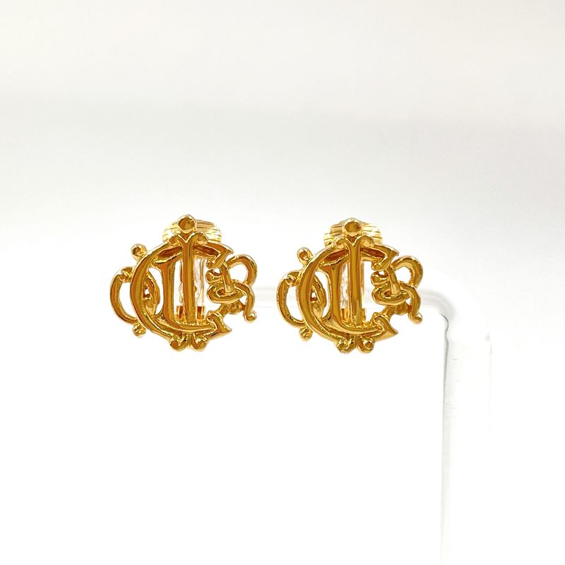 Dior Emblem Motif Gold Plated Earrings