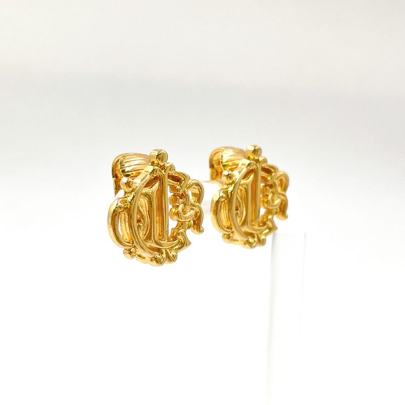 Dior Emblem Motif Gold Plated Earrings
