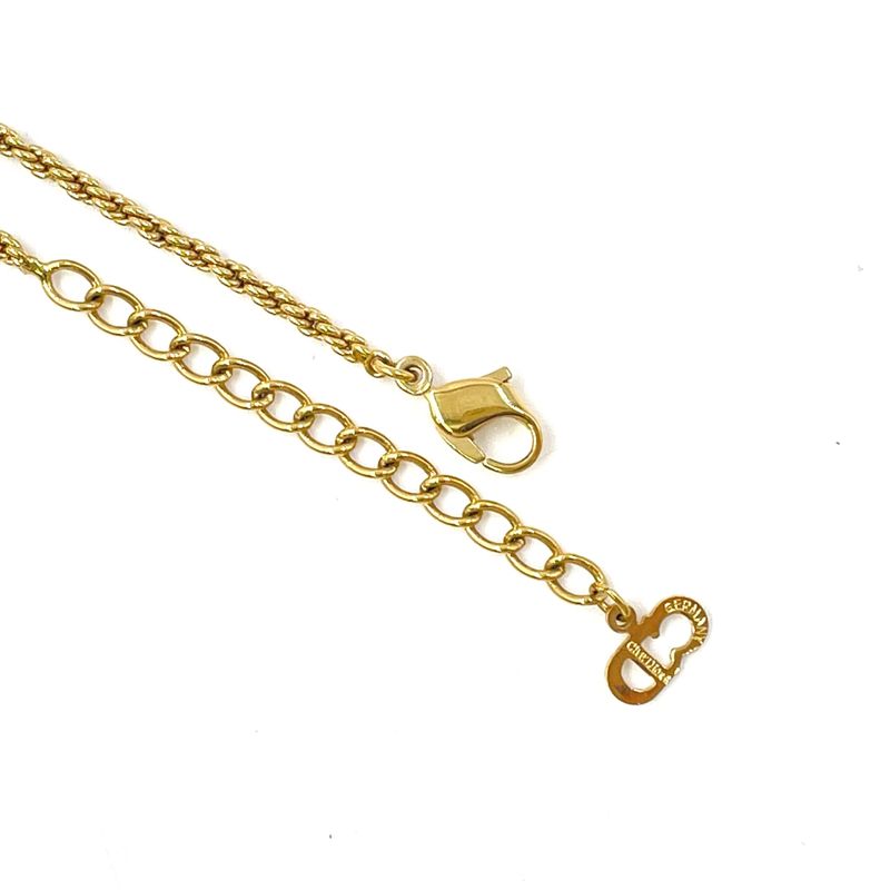 Dior CD Logo Heart Ribbon Rhinestone Gold Necklace
