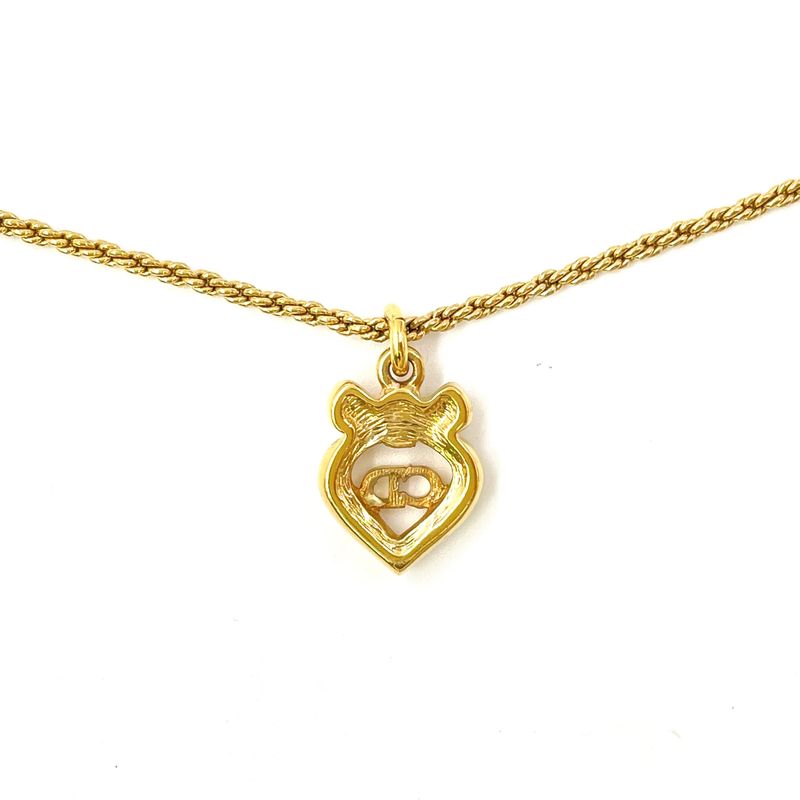 Dior CD Logo Heart Ribbon Rhinestone Gold Necklace
