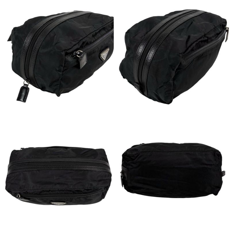 Prada Triangle Logo Clutch Multi Pouch Tessuto Nylon Black Nero