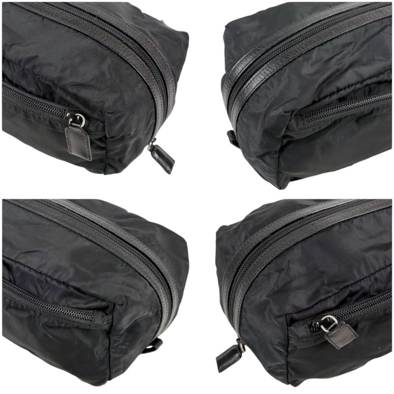 Prada Triangle Logo Clutch Multi Pouch Tessuto Nylon Black Nero