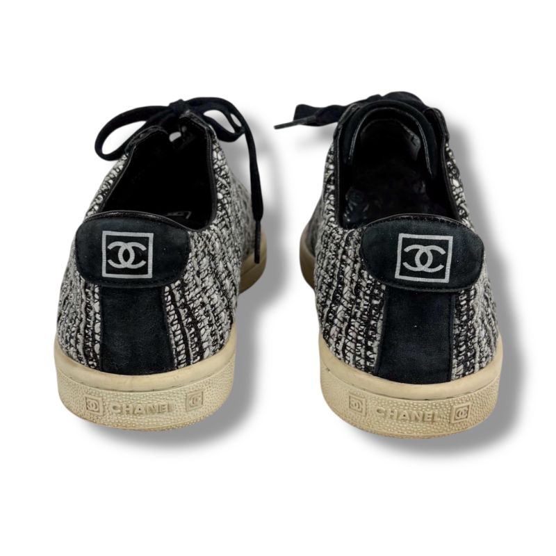Chanel Tweed Low Cut Sneakers Black CC Logo 39