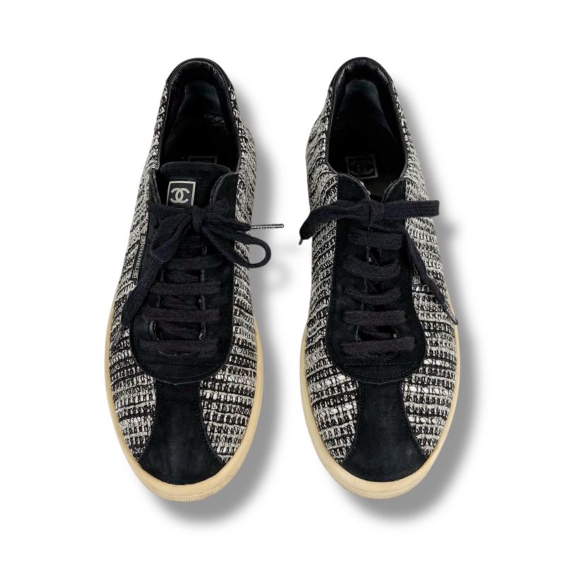 Chanel Tweed Low Cut Sneakers Black CC Logo 39