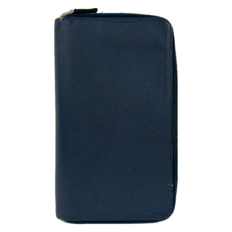 Prada Wallet Navy Double Zip Organizer Zip Around Leather