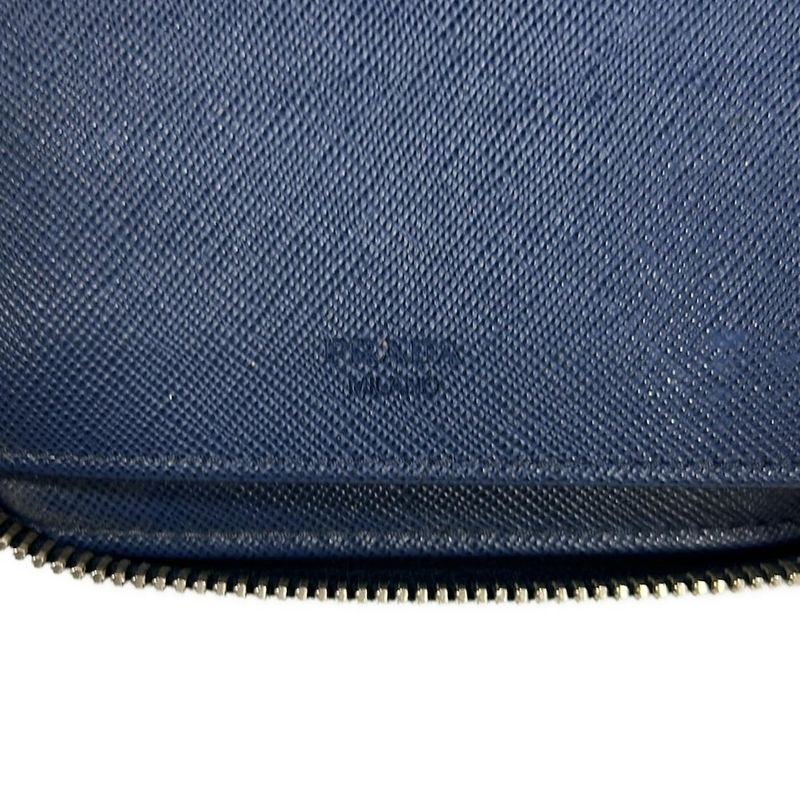 Prada Wallet Navy Double Zip Organizer Zip Around Leather