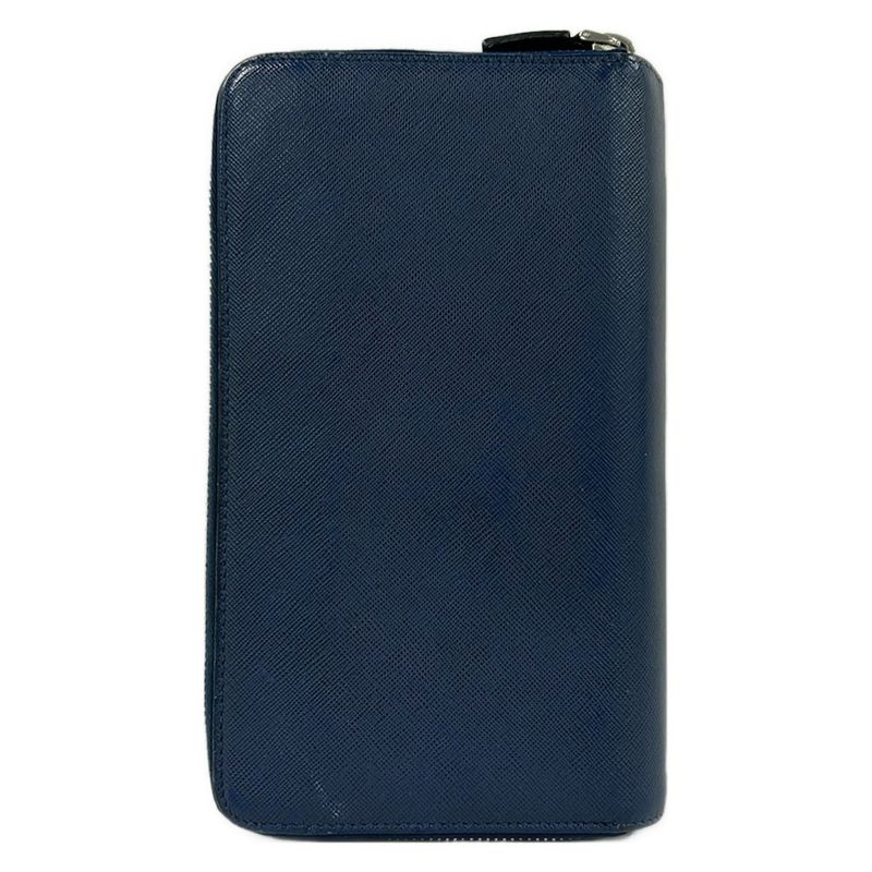 Prada Wallet Navy Double Zip Organizer Zip Around Leather