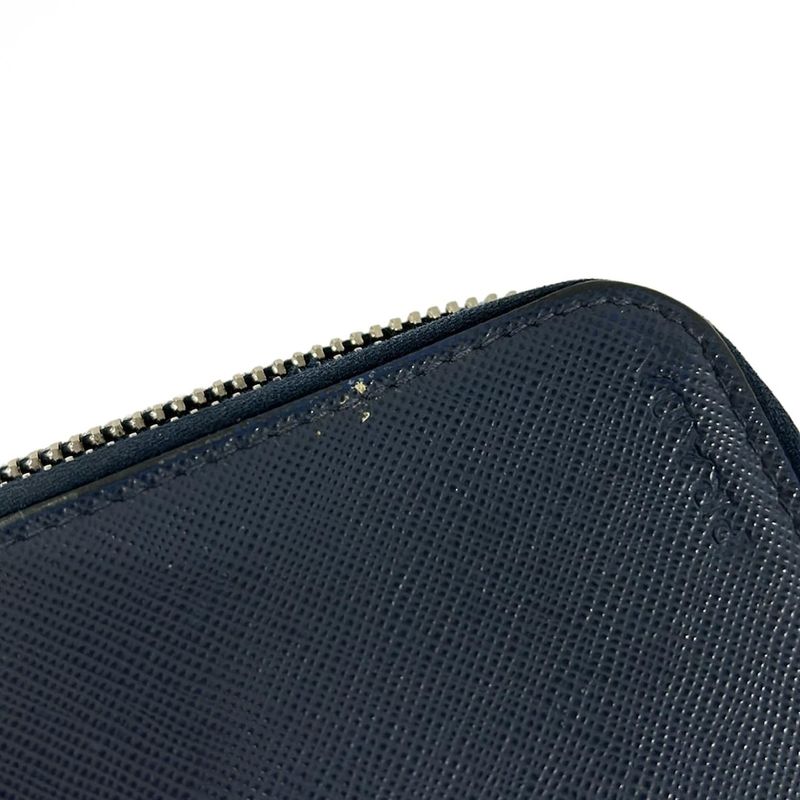 Prada Wallet Navy Double Zip Organizer Zip Around Leather