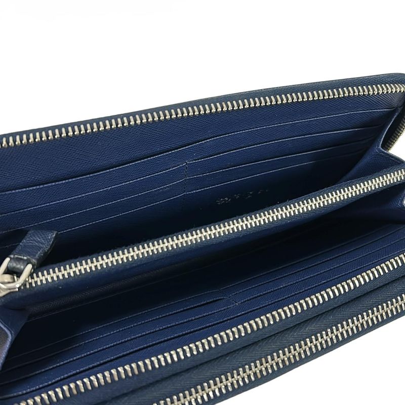 Prada Wallet Navy Double Zip Organizer Zip Around Leather