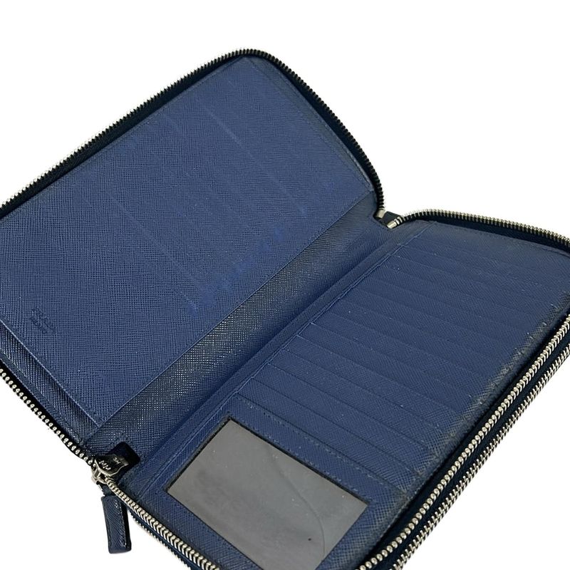 Prada Wallet Navy Double Zip Organizer Zip Around Leather