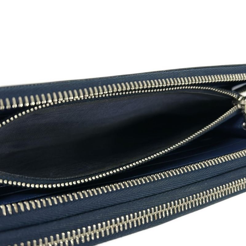 Prada Wallet Navy Double Zip Organizer Zip Around Leather