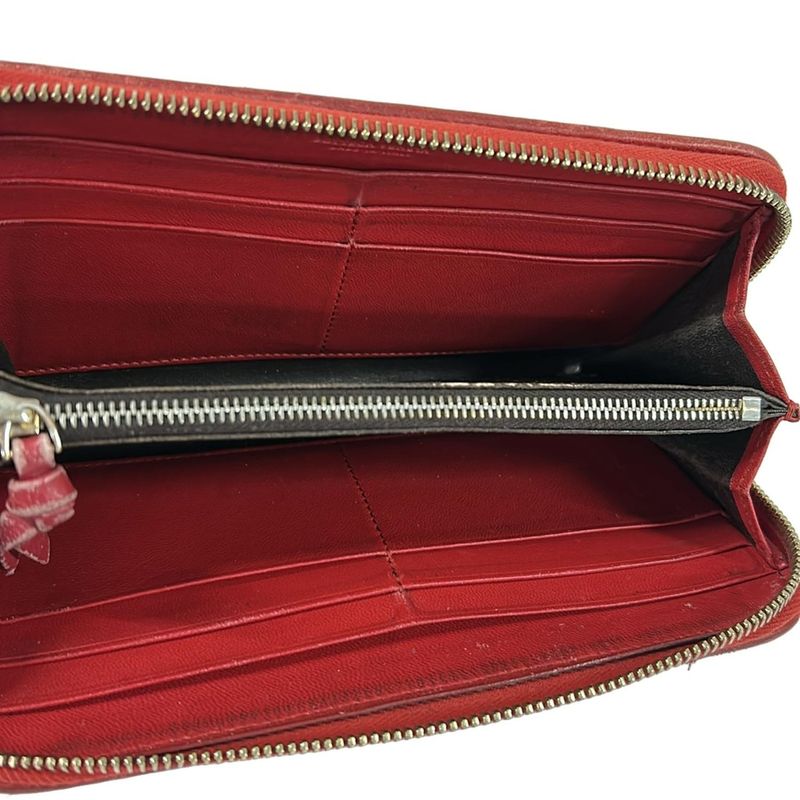 Bottega Veneta Wallet Zip Around Intrecciato Red Round