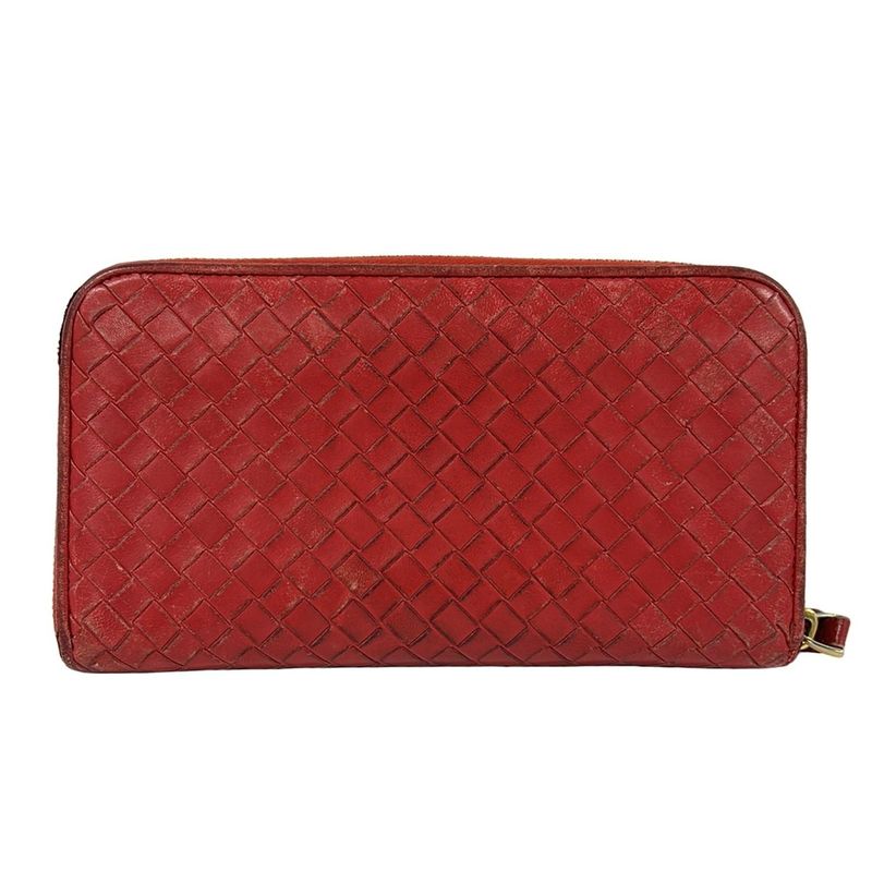 Bottega Veneta Wallet Zip Around Intrecciato Red Round