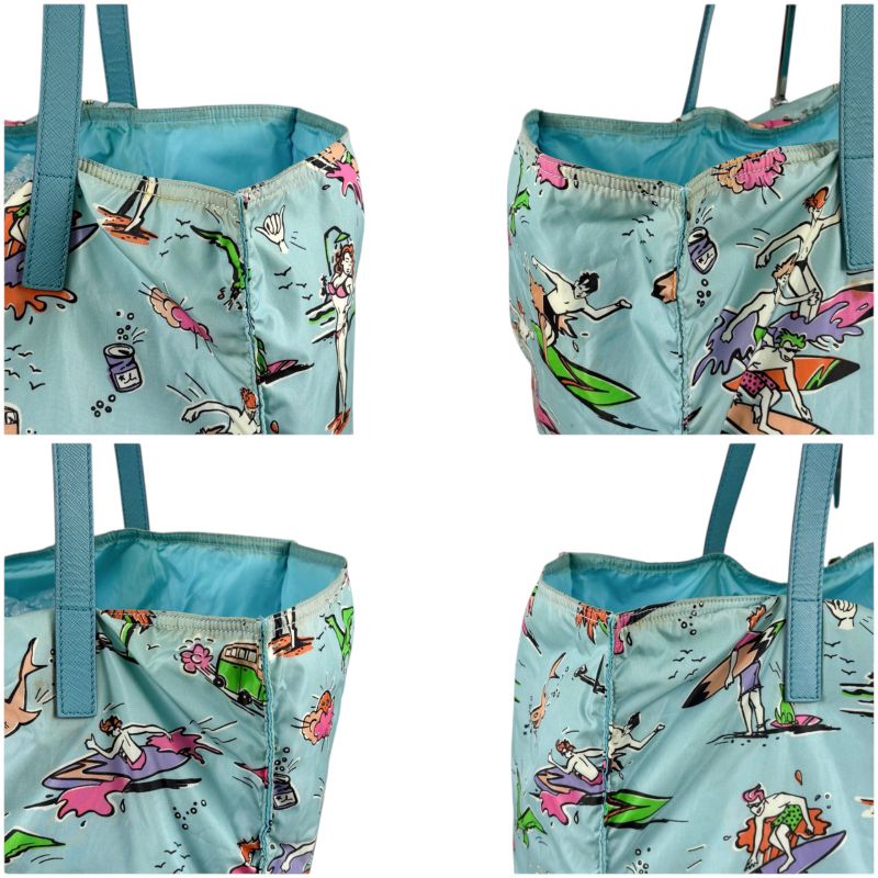 Prada Limited Edition Hawaii Surfing Triangle Logo Tote Light Blue