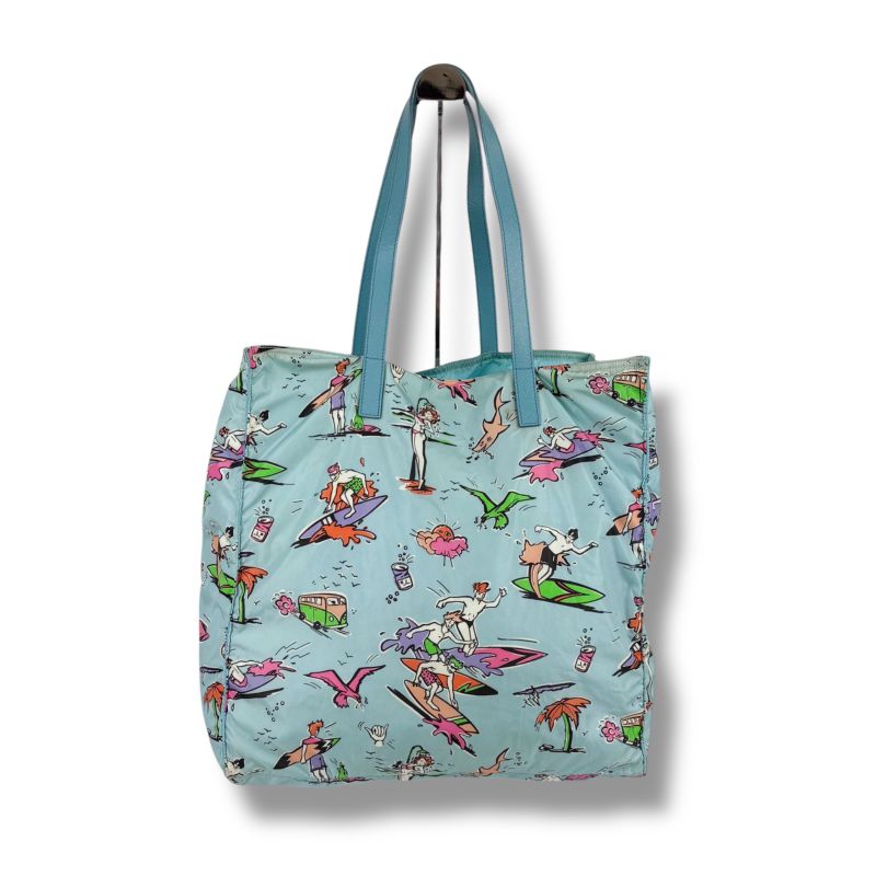 Prada Limited Edition Hawaii Surfing Triangle Logo Tote Light Blue