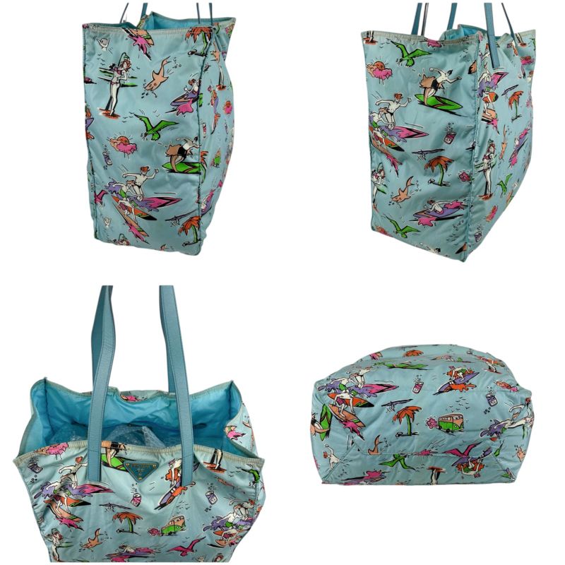 Prada Limited Edition Hawaii Surfing Triangle Logo Tote Light Blue