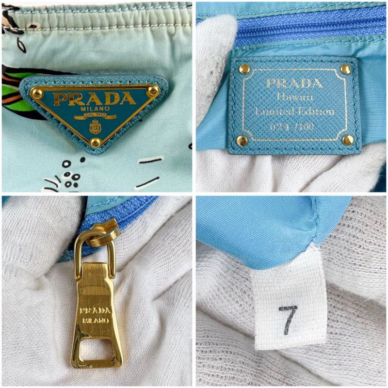 Prada Limited Edition Hawaii Surfing Triangle Logo Tote Light Blue